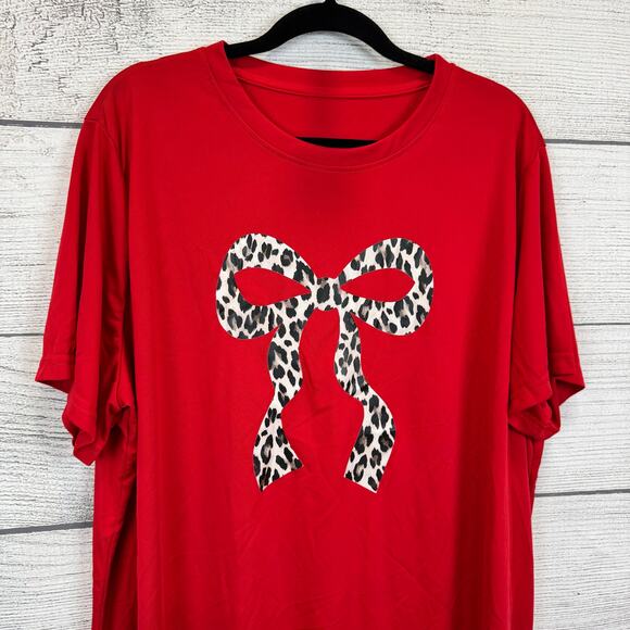 Shein Curve Women's Red Cheetah Bow Graphic Short Sleeve T-Shirt Size 5XL - Picture 2 of 5
